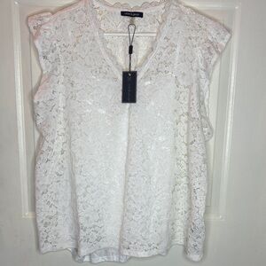 Cable & Gauge White Lace Cap Sleeve Blouse